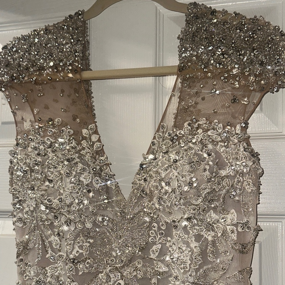 Elegant Silver Embellished Evening Gown